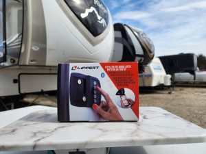 Lippert keyless RV door lock with Bluetooth in box